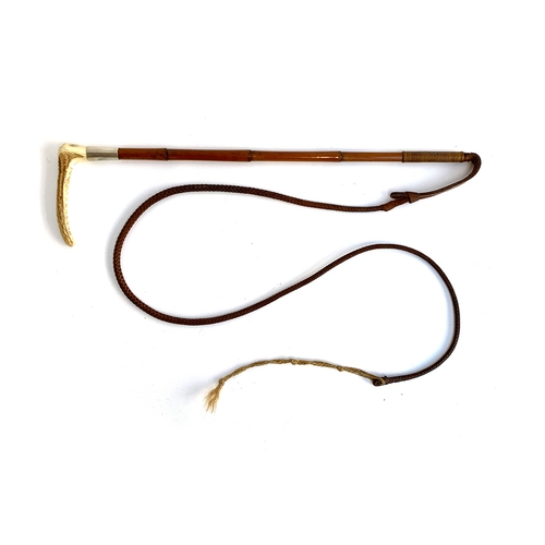 187 - A Swaine & Adeney ladies hunting whip with bamboo shaft and silver collar, c.1929, 53cmL, the lash a... 
