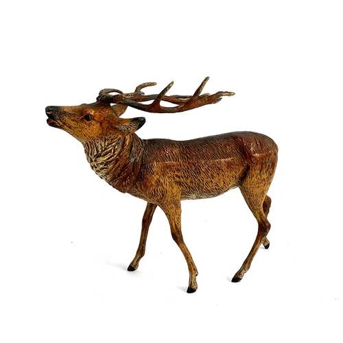 241 - A late 19th century cold painted hollow cast spelter figure of a stag, 28cmL