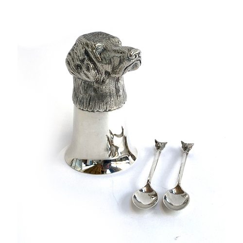 82 - A pair of silver teaspoons with fox mask terminals for Swaine & Adeney by William Suckling Ltd, Birm... 