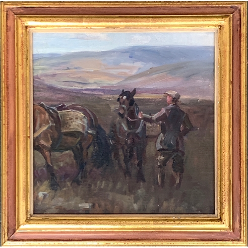 238 - Peter Biegel (1913-1988), Stalker and Ponies, oil on artists board, 21.5cm x 21.5cm

Provenance: bea... 