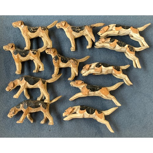 111 - A carved and painted wood fox hunting group attributed to Frank Whittington, of Forest Toys, compris... 