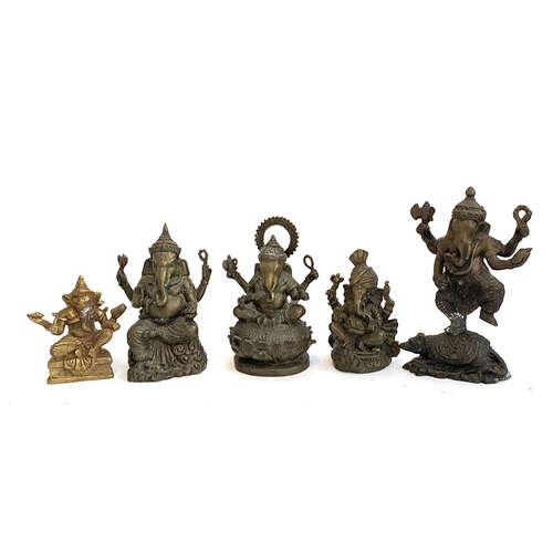 201 - Five cast metal figures of Ganesha, the tallest 18cmH