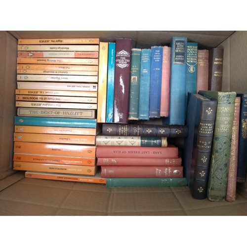 143 - A mixed box of books, some Penguin paperbacks, to include Jane Austen, Robert Graves, P.G Wodehouse,... 