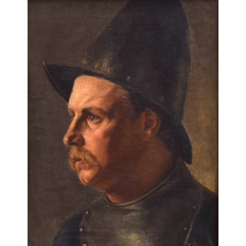 371 - Follower of Philip de László, Spanish Solider in Cabasset Helmet, oil on canvas, 46x35.5cm