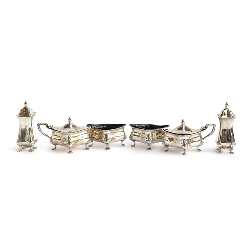 95 - A silver six piece cruet set by Levesley Brothers, Sheffield, c.1912, comprising two open salts and ... 