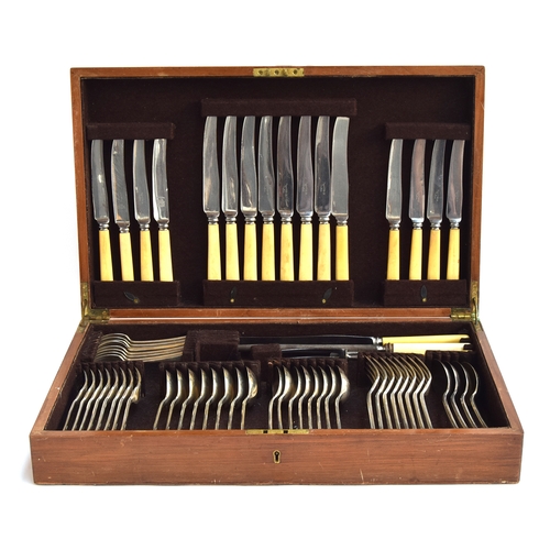 59 - A mahogany canteen of silver flatware for eight place settings, by Mappin & Webb, Sheffield 1946, co... 