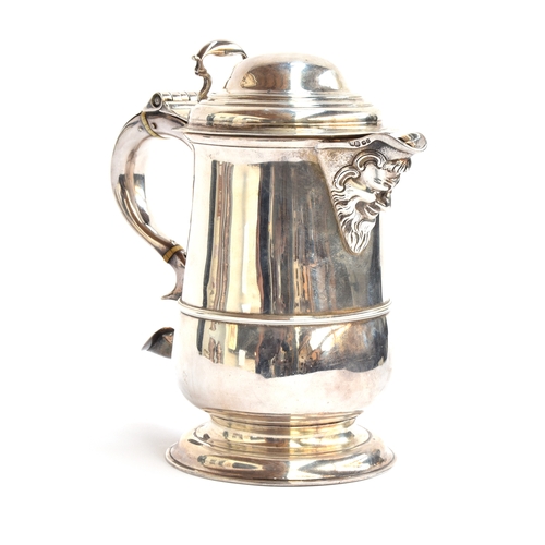 84 - A George III silver tankard originally by John Langlands I, Newcastle 1769, domed hinged cover and S... 