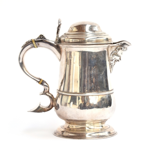 84 - A George III silver tankard originally by John Langlands I, Newcastle 1769, domed hinged cover and S... 