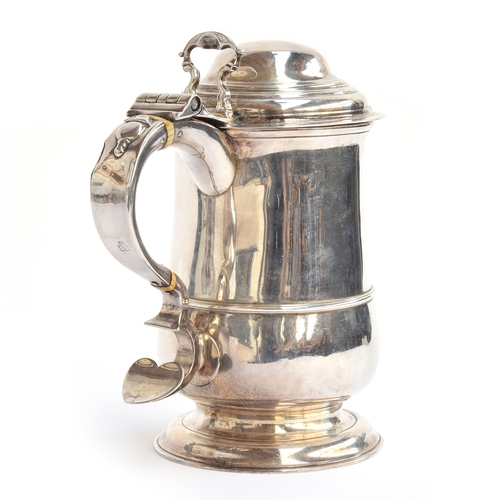 84 - A George III silver tankard originally by John Langlands I, Newcastle 1769, domed hinged cover and S... 