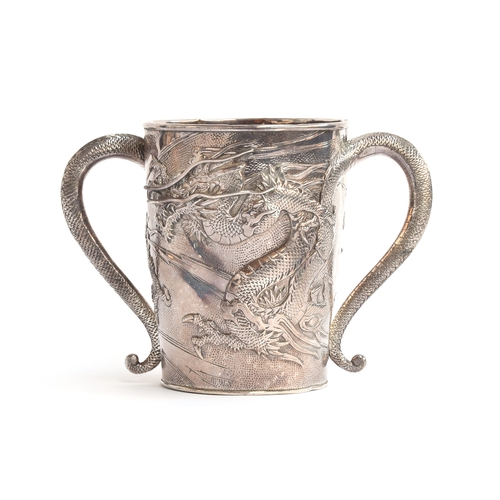 86 - A Kuhn & Komer silver twin handled dragon tankard, 16cm high, 23oz