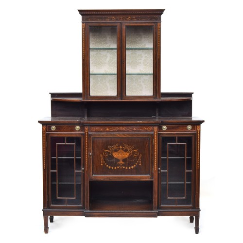 578 - An early 20th century mahogany and marquetry breakfront side cabinet by Edwards and Roberts, the top... 