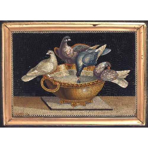 157 - A 19th century Italian snuff box, the cover inset with a micro-mosaic plaque depicting 'The Doves of... 