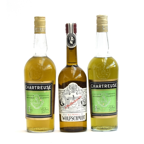 314 - Chartreuse Green (70cl, 55%), 2 bottles; Kummel (50cl, 39%)