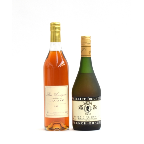 311 - 1981 Chateau de Lacaze Bas Armagnac (70cl/46%); Phillipe Rochelle VSOP French Brandy (2)