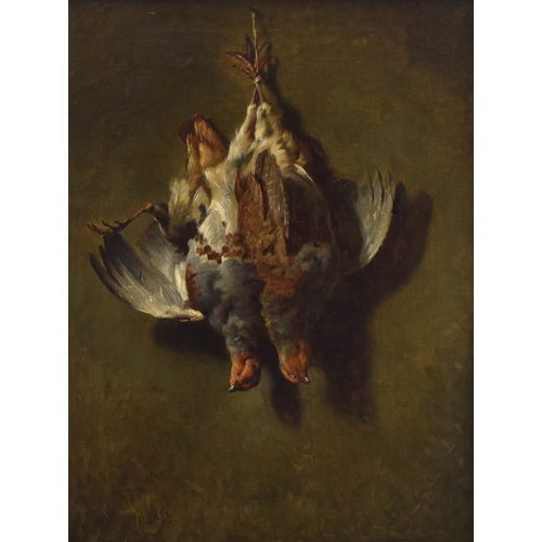 355 - Newell, Hugh (1830 - 1915) 1860 Hanging Game - a Brace of Partridge, signed and dated lr.rt., oil on... 