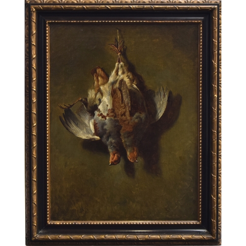 355 - Newell, Hugh (1830 - 1915) 1860 Hanging Game - a Brace of Partridge, signed and dated lr.rt., oil on... 