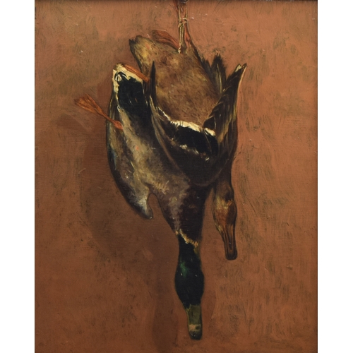 357 - Hanging Game - a Brace of Mallard Duck, oil on board, 54 x 43cm