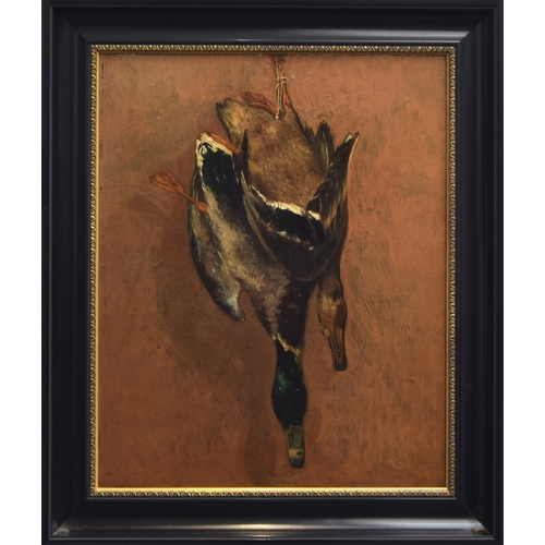 357 - Hanging Game - a Brace of Mallard Duck, oil on board, 54 x 43cm