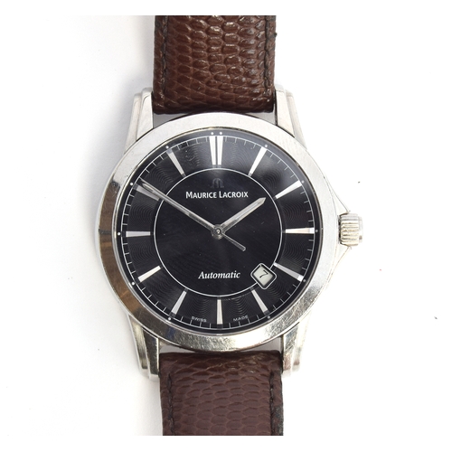 41 - A Maurice Lacroix stainless steel gent's automatic wrist watch, black dial with date aperture, diame... 