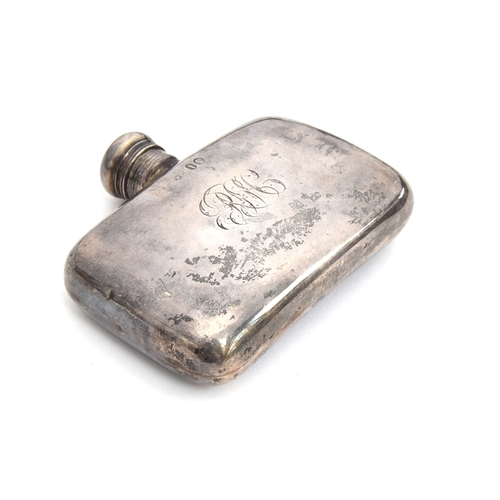 130 - A Victorian silver hip flask, London 1864, 9.5cm wide, 3oz