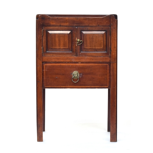 596 - A Regency mahogany night stand, the galleried top with  two panelled doors below and single drawer w... 