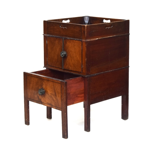 597 - A Regency mahogany night stand, galleried top with pierced handles to all sides, over cupboard doors... 