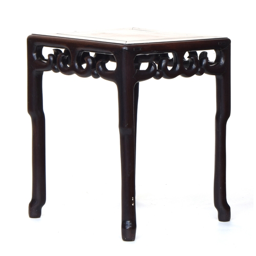 623 - A Chinese carved hardwood table, 40cm square, 50cm high