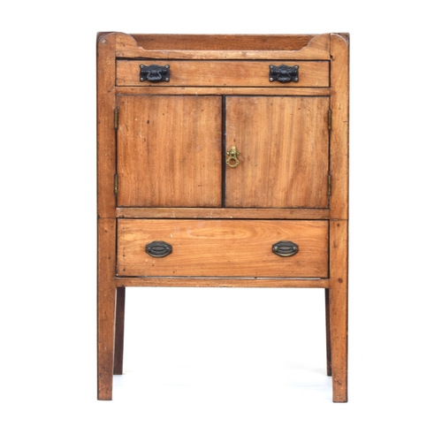 598 - A Regency mahogany night stand, three quarter gallery top over single drawer and cupboard, with conv... 