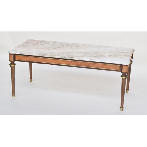 592 - A Continental marble and parcel gilt side table, the rectangular marble top over sans traverse venee... 