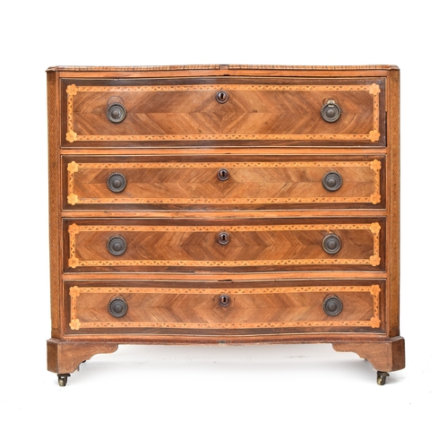 533 - A probably Spanish serpentine fronted chest of four drawers, all over marquetry and parquetry decora... 