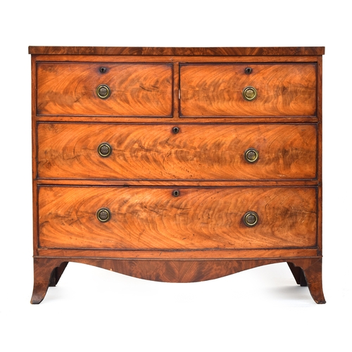 534 - A Regency mahogany bowfront chest of drawers, two short over two long, on shaped apron and swept bra... 