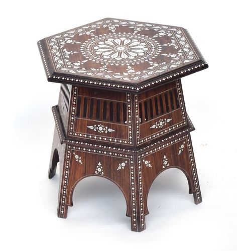 625 - An Anglo-Indian inlaid hexagonal occasional table, 38cm wide, 39cm high