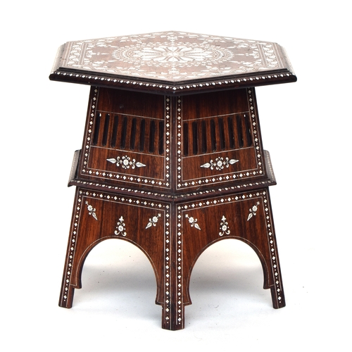 625 - An Anglo-Indian inlaid hexagonal occasional table, 38cm wide, 39cm high