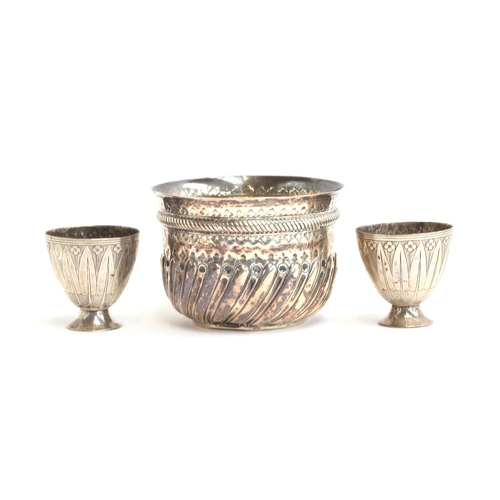 80 - A pair of 19th century Austro-Hungarian eggcups, together with a Victorian silver bowl, London 1887,... 