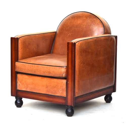 617 - An Art Deco style brown leather club chair, 69cm wide