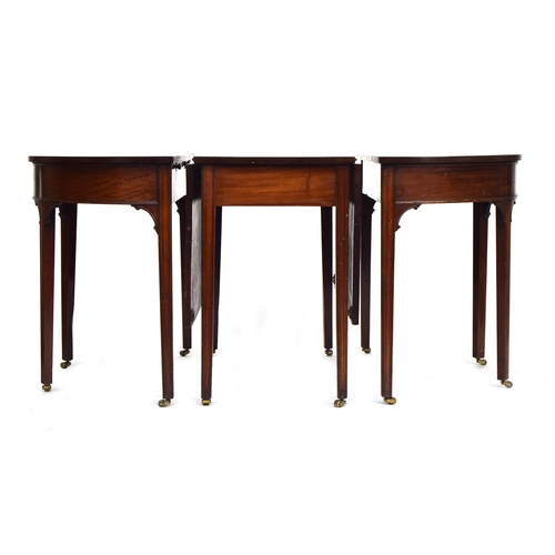 585 - A 19th century mahogany D-end dining table, central drop leaf section, on moulded square section leg... 