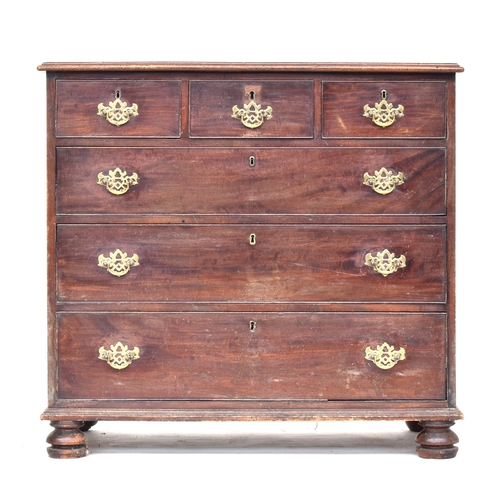 529 - A George III and later mahogany chest of drawers, the rectangular moulded top over three short and t... 