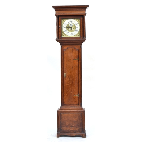 506 - A George III oak longcase clock by Joseph Atkinson, the pediment above a square door to the hood fla... 