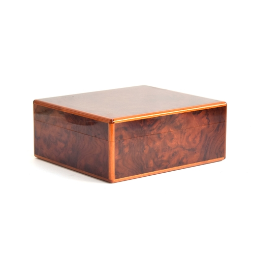 129 - An Elie Bleu of Paris burr walnut cigar humidor, fitted with a hygrometer, 25x22x10.5cm