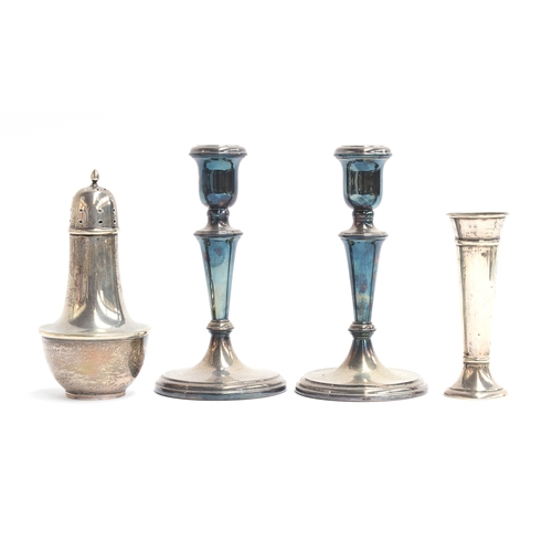 150 - A pair of modern silver candlesticks by Carr's of Sheffield 1998, 17cm high; together with a silver ... 