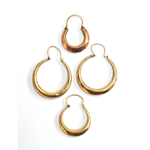 9 - A pair of 9ct gold hoop earrings, together with two others, 3.5g