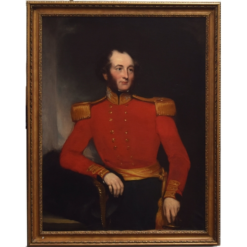366 - Manner of Thomas Clement Thompson, portrait of a British officer, three quarter length, oil on canva... 