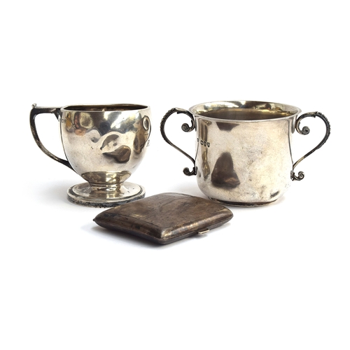 122 - A twin handled silver cup by Francis Higgins III, London 1893; together with a goblet by Robert Prin... 