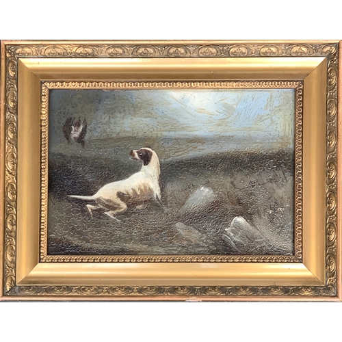 351 - 19th century British school, oil on board, 'Partridge Shoot', signed indistinctly, 23.5x35cm