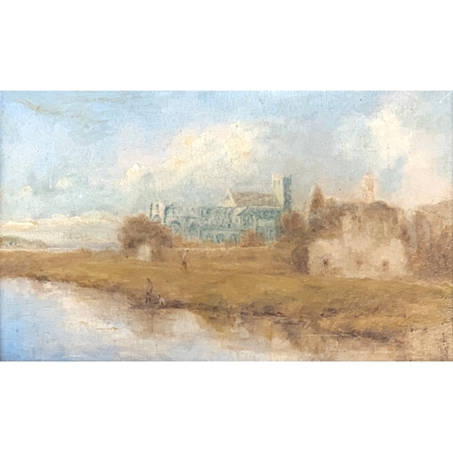 353 - 19th century British school, 'Christchurch Priory', oil on board, 18 x 29.5cm