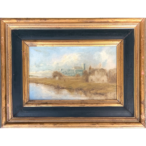 353 - 19th century British school, 'Christchurch Priory', oil on board, 18 x 29.5cm