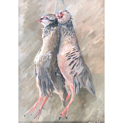 358 - William Joseph Oxer B.A. F.R.S.A., 2011, Hanging Game - a Brace of English Partridge, oil on canvas,... 