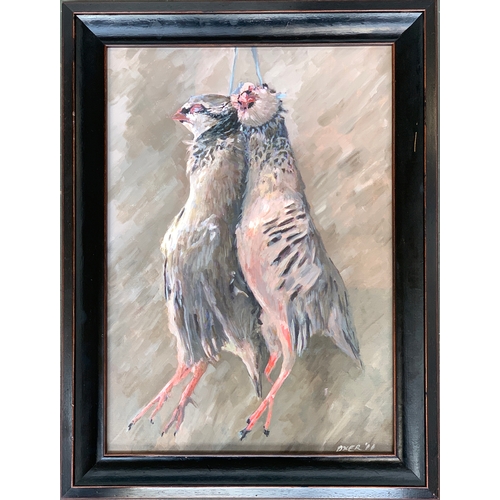 358 - William Joseph Oxer B.A. F.R.S.A., 2011, Hanging Game - a Brace of English Partridge, oil on canvas,... 