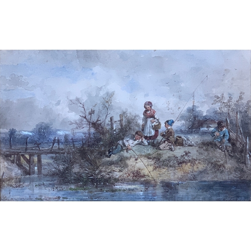 325 - Johan Mari Ten Kate (1831-1910), 'Children Fishing', watercolour on paper, signed and indistinctly d... 