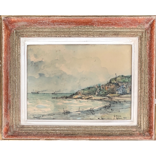 326 - 20th century British, watercolour of a coastal scene, dated 1950, 22.5 x 31cm